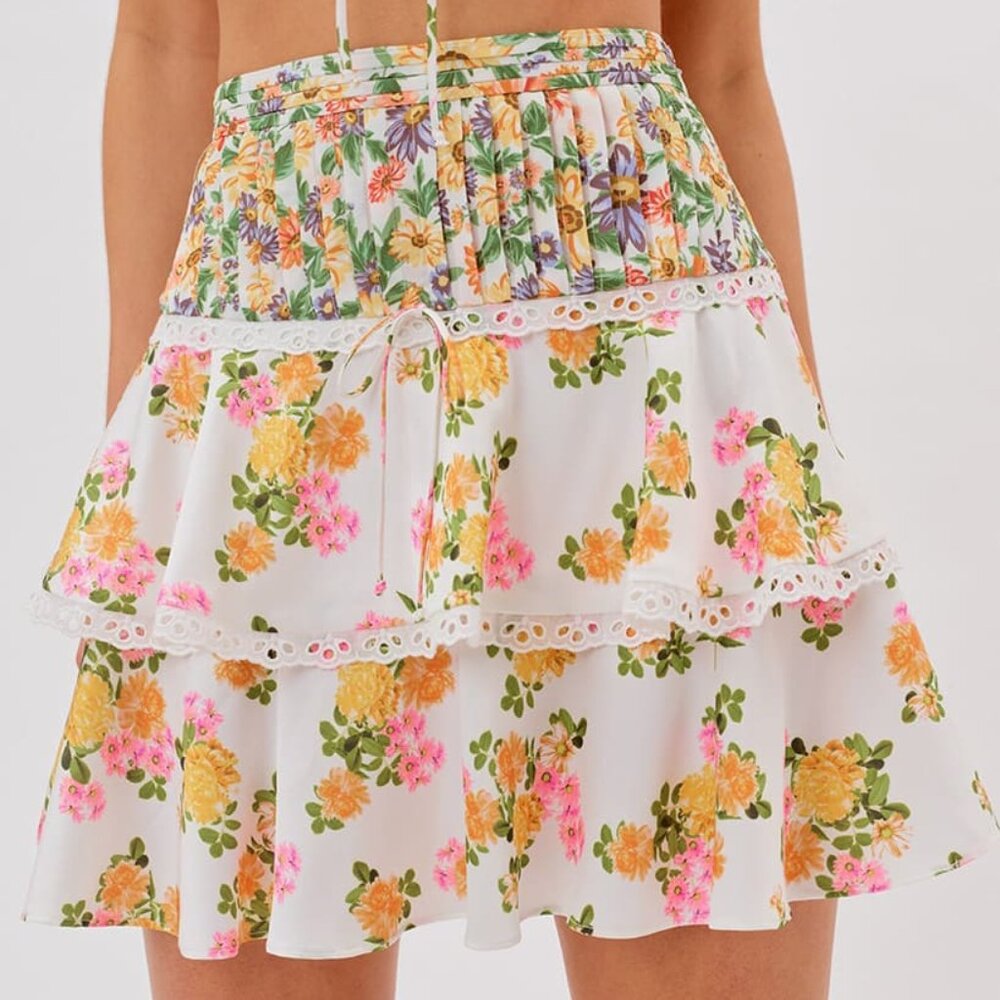 For Love & Lemons Rosalyn Mini Skirt | Green Marigold, Size Large | NWOT 🌿🌸